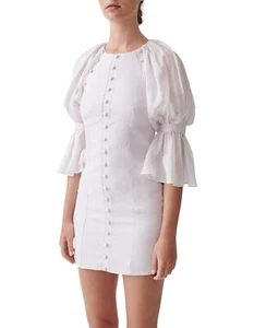 Joslin SARIYA Pink Linen-Ramie Mini Dress AU10 Long Sleeve Sheer Detail RRP $359 - Picture 1 of 6
