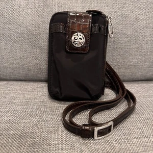 Brighton Vintage Crossbody Organizer Cell Wallet Pebbled Leather w/Croc Accent - Picture 1 of 12