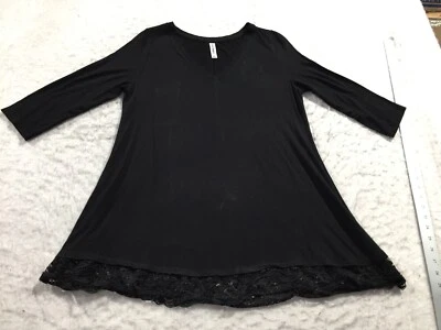 Vestido camisero Zenana Premium para mujer L negro manga corta acampanado encaje dobladillo inferior Foto 1 de 4