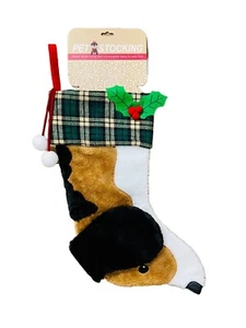 Pet Christmas Holiday Stocking 16” Faux Fur with Plaid Cuff - NWT - Picture 1 of 5