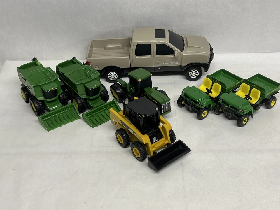 John Deere ERTL Toy Bundle Tan Pickup Truck, Skid Loader, Gator, Combine - Image 1 of 4