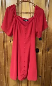 New Lulu Chiffon Dress Red Short Small Flutter Sleeve - Picture 1 of 5