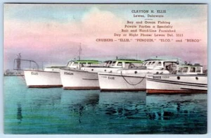 1930-40 LEWES DELAWARE CLAYTON ELLIS BAY & OCEAN FISHING POSTAL COLOREADA A MANO - Imagen 1 de 2