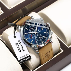 Luxury Mens Watch Waterproof Luminous Date Chronograph Leather Quartz Wristwatch - Picture 1 of 17