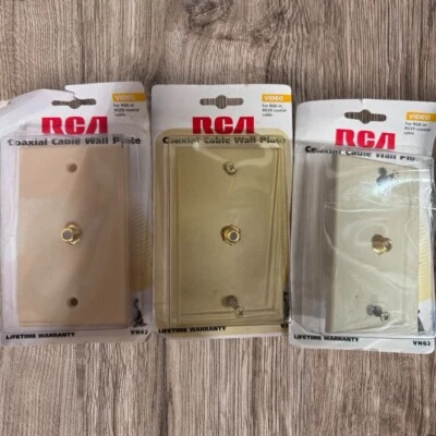 NEW (3 Pack) Coaxial Coax Cable Wall Plate IVORY F-Connector Female Barrel - Image 1 of 4