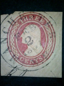 US U2 3 Cent Washington Red/ Buff Cut Square Used ScCV $30 - Bild 1 von 2