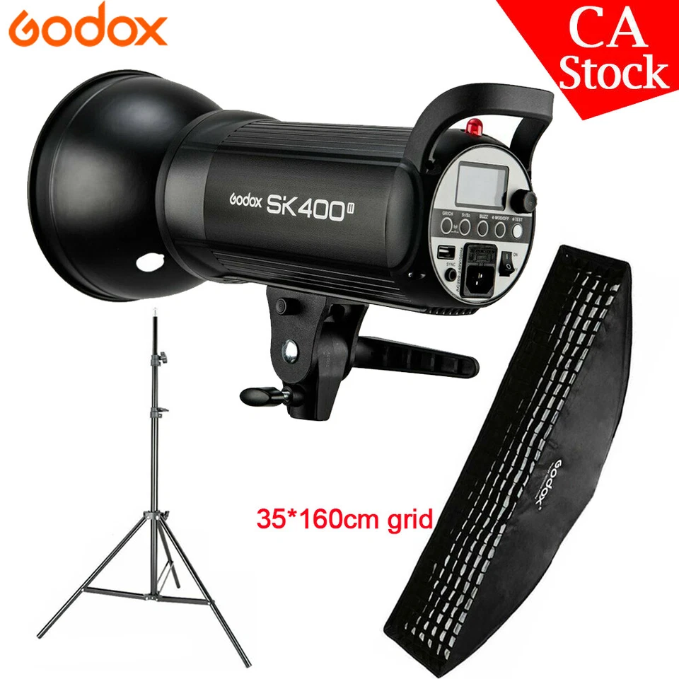 Godox SK400II 400W 2.4G 1/8000s Studio Flash + 35*160cm Grid Softbox +2m Stand - Image 1 of 4