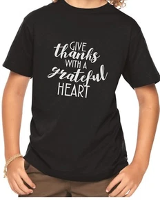 Youth Toddler Give Thanks With a Grateful Heart Shirt Thanksgiving Fall Boy Girl - Picture 1 of 8