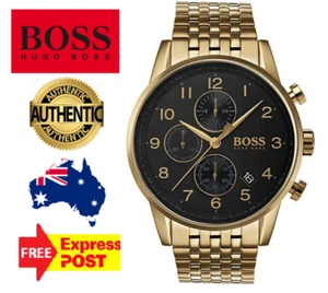 NEW HUGO BOSS NAVIGATOR HB1513531 GOLD/BLACK CHRONOGRAPH QUARTZ MENS WATCH - Picture 1 of 8