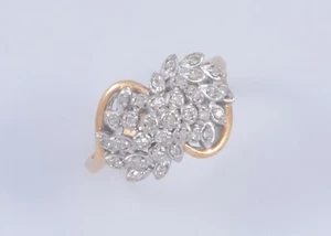 Yellow Gold 14k Ladies Diamond Cluster Ring Leaf Petal Design - Picture 1 of 2