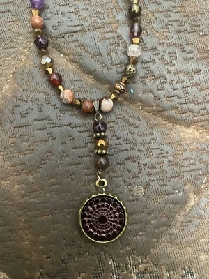 Cabujón remolino pátina bronce decorativo vintage con collar de cuentas de hematita de jaspe Foto 1 de 4