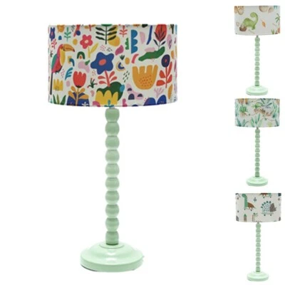 Sage Green Bobbin Table Lamp Multi Coloured Drum Lampshades Living Room Light - Image 1 of 4