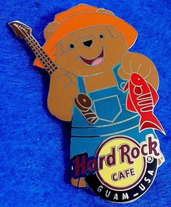 GUAM PACIFIC ISLANDER FISHERMAN BEAR GUITAR FISHING ROD Hard Rock Cafe PIN LE - Picture 1 of 1