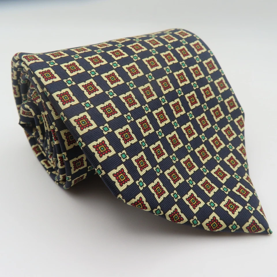 Leonardo Strelli Tie Silk Blue Red Polka Dot Floral 3.75" Wide 58" Long Italy - Image 1 of 4