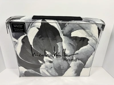 Nicole Miller Large Floral Full Queen Duvet Cover Black Gray White NO SHAMS - Image 1 of 4