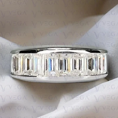 Alianza de boda para hombre con diamantes HPHT creados en laboratorio baguette de 3,5 quilates platino macizo 950 pt Foto 1 de 4