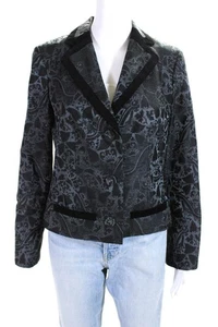 Sigrid Olsen Womens Three Button Abstract Notched Lapel Jacket Gray Silk Size 8 - Picture 1 of 6