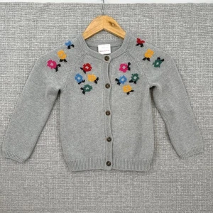 Hanna Andersson Floral Embroidered Cotton Cardigan Sweater Gray Sz 5 - Picture 1 of 10
