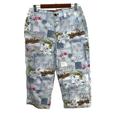 Pantalones capri de viaje Caribbean Joe azules florales Voyage Oasis para mujer 12 Petite Foto 1 de 4