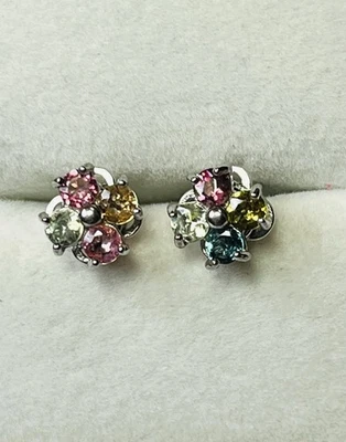 Pendientes giratorios de trébol de turmalina rosa azul amarillo verde de plata de ley 925 Foto 1 de 4