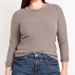 Old Navy Plush Fitted Long-Sleeve Crew-Neck T-Shirt Taupe Lt Brown Size L - Picture 1 of 5