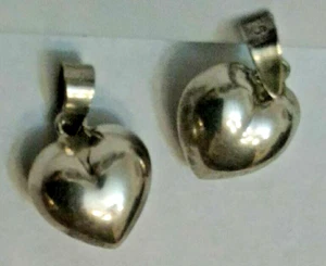 Two Sterling Silver Heart Pendants, Width: 7⁄16 inches Height: 25⁄32 inches - Picture 1 of 2