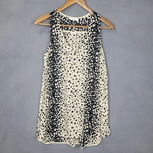 Vince Tunika Damen klein creme schwarz Leopardenmuster 100% Seide V-Ausschnitt ärmellos - Bild 1 von 8