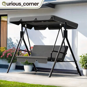 3 Person Outdoor Patio Swing Hanging Chair Waterproof w/ Adjustable Canopy - Picture 1 of 9
