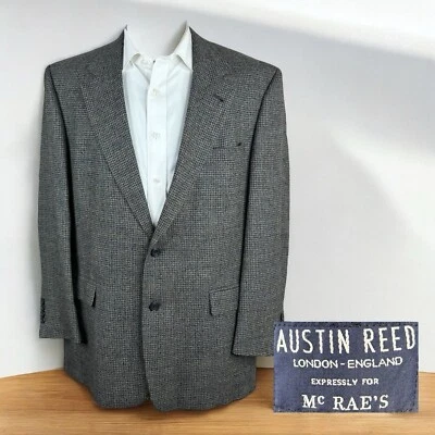 Abrigo deportivo Austin Reed para hombre 42R gris marrón texturizado cuadros lana suave Foto 1 de 4