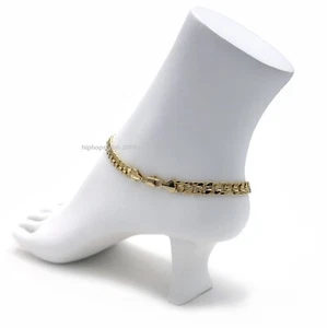 6mm CUBAN CURB LINK CHAIN ANKLET ANKLE BRACELET 14K ITALY GOLD PLATED - Picture 1 of 6