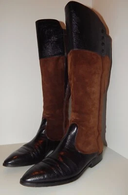 Pollini EU 37.5, 37-1/2 US 6.5, 6-1/2 Black & Brown Riding Boot, Larger Calf - Image 1 of 4