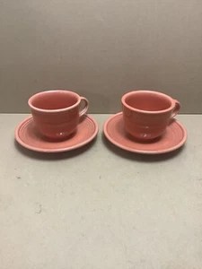 Homer Laughlin Fiesta Ware Orange Matching Teacup & Saucer Made in USA Set Of 2 - Picture 1 of 3
