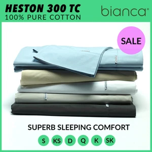 BIANCA Heston 300tc 100% Cotton Percale Sheet Set Single/Double/Queen/Super King - Picture 1 of 13