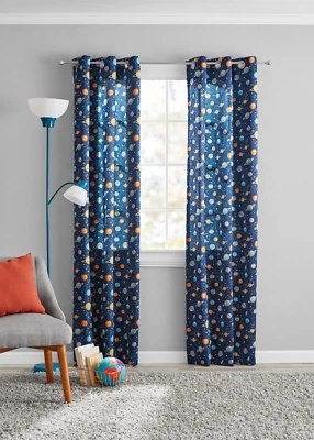 Solar System 4 panels Grommet Kids Curtains 37x84 blue Your Zone Planet Power - Image 1 of 3