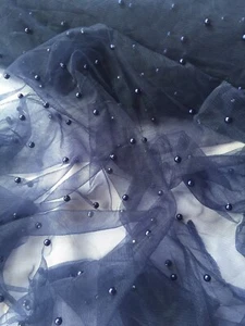 5 MTR Elegant Soft Pearl Beaded Fancy Bridal Lace Tulle Net Fabric Wide60” - Picture 1 of 10