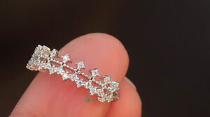 Minimal dainty Fine 925 silver crown filigree ring, cz diamond zircon solitaire
