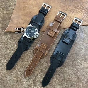 Correa/correa de reloj de cuero genuino estilo cintura militar talla 22/24 mm #2325 - Imagen 1 de 16