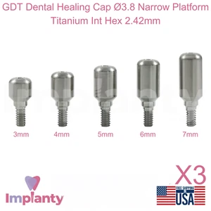 3x GDT Dental Heilkappe Ø3,8 Durchmesser schmale Plattform Titan Int Sechskant 2,42 mm - Bild 1 von 4