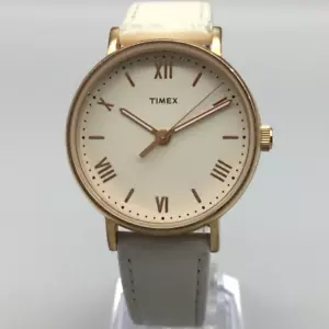 Timex Southview Watch Women 37mm Rose Gold Tone White Leather Band - Picture 1 of 15