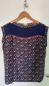 Hobbs Silk Navy pattern Top Shirt Size UK:14 - Picture 1 of 15