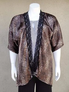 Nuevo cárdigan kimono de encaje marrón y negro talla grande para mujer talla 1X EE. UU. - Imagen 1 de 2