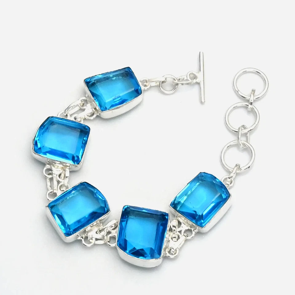 Blue Topaz Gemstone Handmade Bracelet Jewelry 17 Gms Gift For New Year AB 26047 - Image 1 of 1