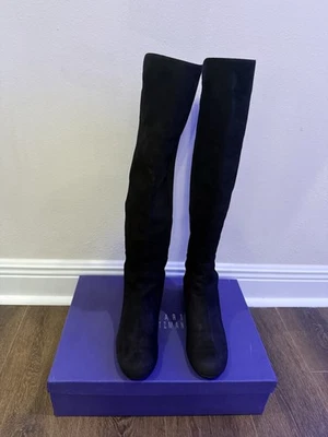 Botas Stuart Weitzman Lander Antracita Gamuza Sobre la Rodilla Negras talla 8 M Foto 1 de 4
