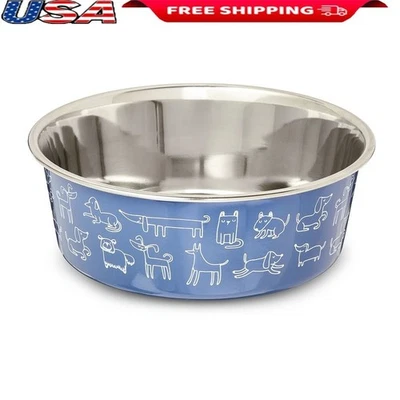 Large Stainless Steel Pet Bowl Non-Slip Base Dog Feeding Dish 64oz Capacity Navy Foto 1 de 3