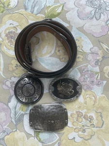 Vintage (3) HARLEY DAVIDSON Belt Buckles With HD Size 40 Belt - Picture 1 of 12