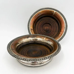 PAIR ANTIQUE BOTTLE COASTERS OLD SHEFFIELD PLATE GEORGE III c1810 - Picture 1 of 5