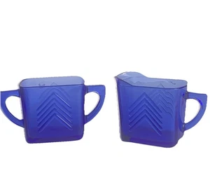 SET ZUCCHERO E CREMA Nocciola e Atlante Blu Vetro Depressione Chevron Blu Cobalto (A1) - Foto 1 di 10
