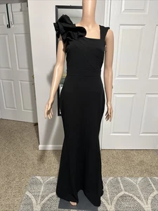 Lulus schwarzes bodenlanges Kleid Maxikleid Rüschenärmel Meerjungfrau formell M neu mit Etikett - Bild 1 von 10