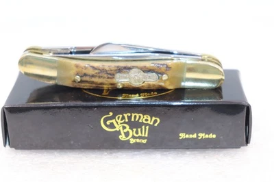 GERMAN BULL BRAND #GB-106 Stag Scales Stockman Pocket Knife with box - Image 1 of 4