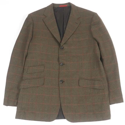 Great ISAIA tailored jacket Windowpane Single Brown wool mens 54 - Image 1 of 4